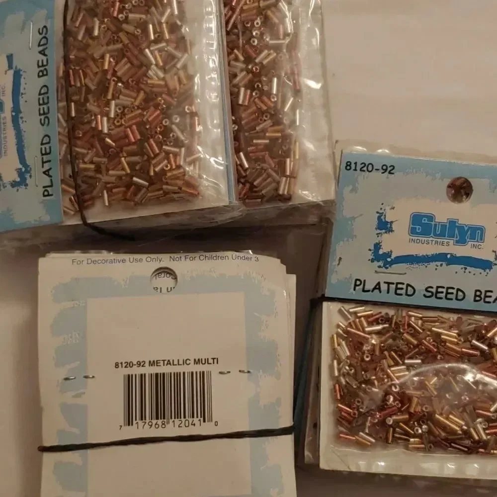 12 pkgs Plated Silver/Copper/Gold Bugle Seed Beads